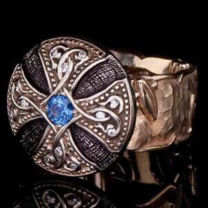 💥 Unisex Black Enamel Signet Ring Rose Gold Blue Fashion Ring, GPMB1486-7